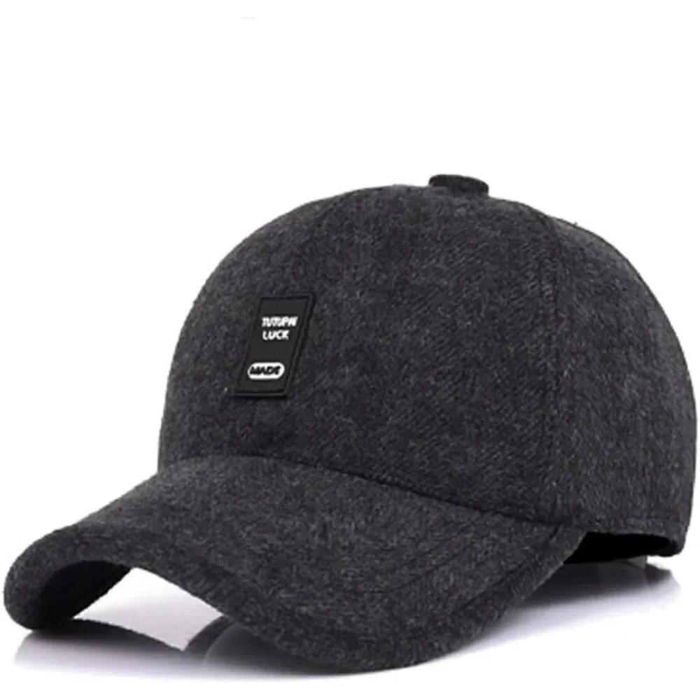 Men's Winter Warm Wool Tweed  Peaked Baseball Cap Hat Fold Earmuffs Warmer